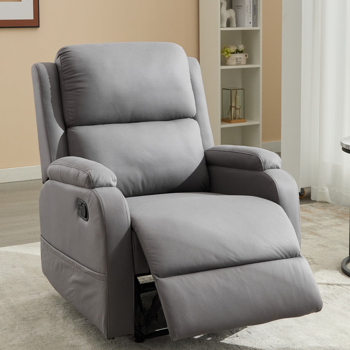 Best Choice Recliner Chair Living Room Reclining Sofa Chair, Home Theater Seating Modern Recliner, Manual Recliner Sofa Chair for Living Room/Office/Apartment, Easy-to-Reach Side Button - Gray