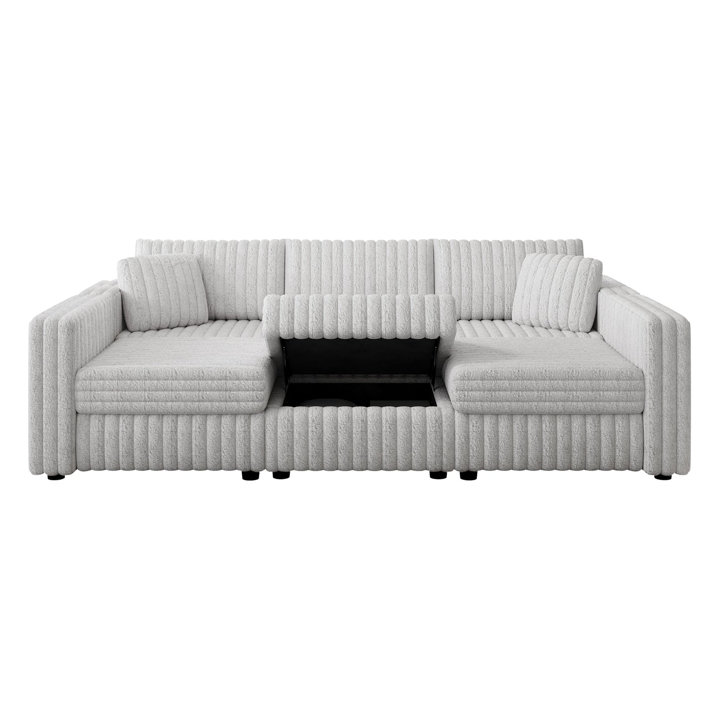 106.3" Soft  U-shaped 6-Person Sofa. Matches 30.7" Ottoman with Hydraulic Lift. Comfortable & Stylish. For Bedroom & Living Room. Light Gray. Modern Furniture. Modular Design.