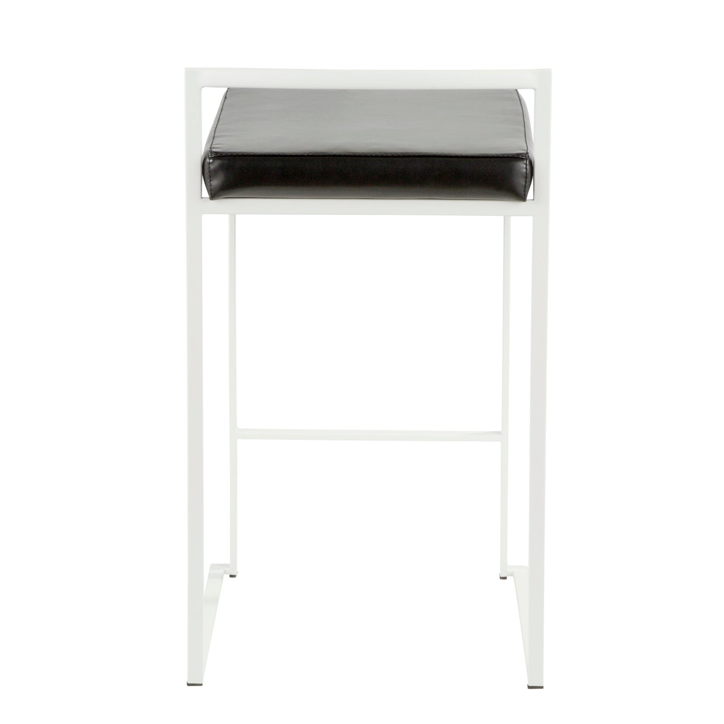 Fuji Contemporary Stackable Counter Stool in White with Black Faux Leather Cushion by LumiSource - Set of 2