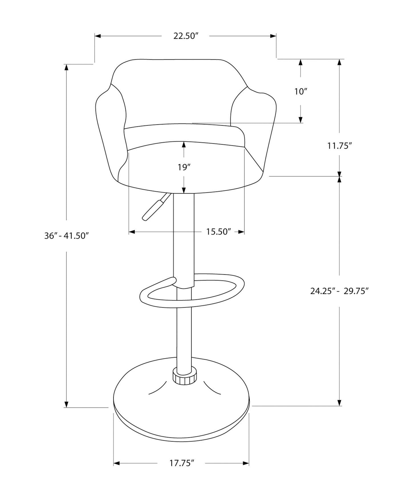 Bar Stool, Swivel, Bar Height, Adjustable, Black Metal, Leather Look, Contemporary, Modern