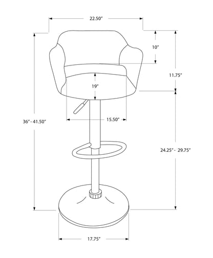 Bar Stool, Swivel, Bar Height, Adjustable, Black Metal, Leather Look, Contemporary, Modern