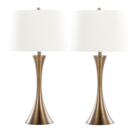 Lenuxe 29" Contemporary Metal Table Lamp in Matte Golden Bronze with Off-White Linen Shade from Grandview Gallery by LumiSource - Set of 2