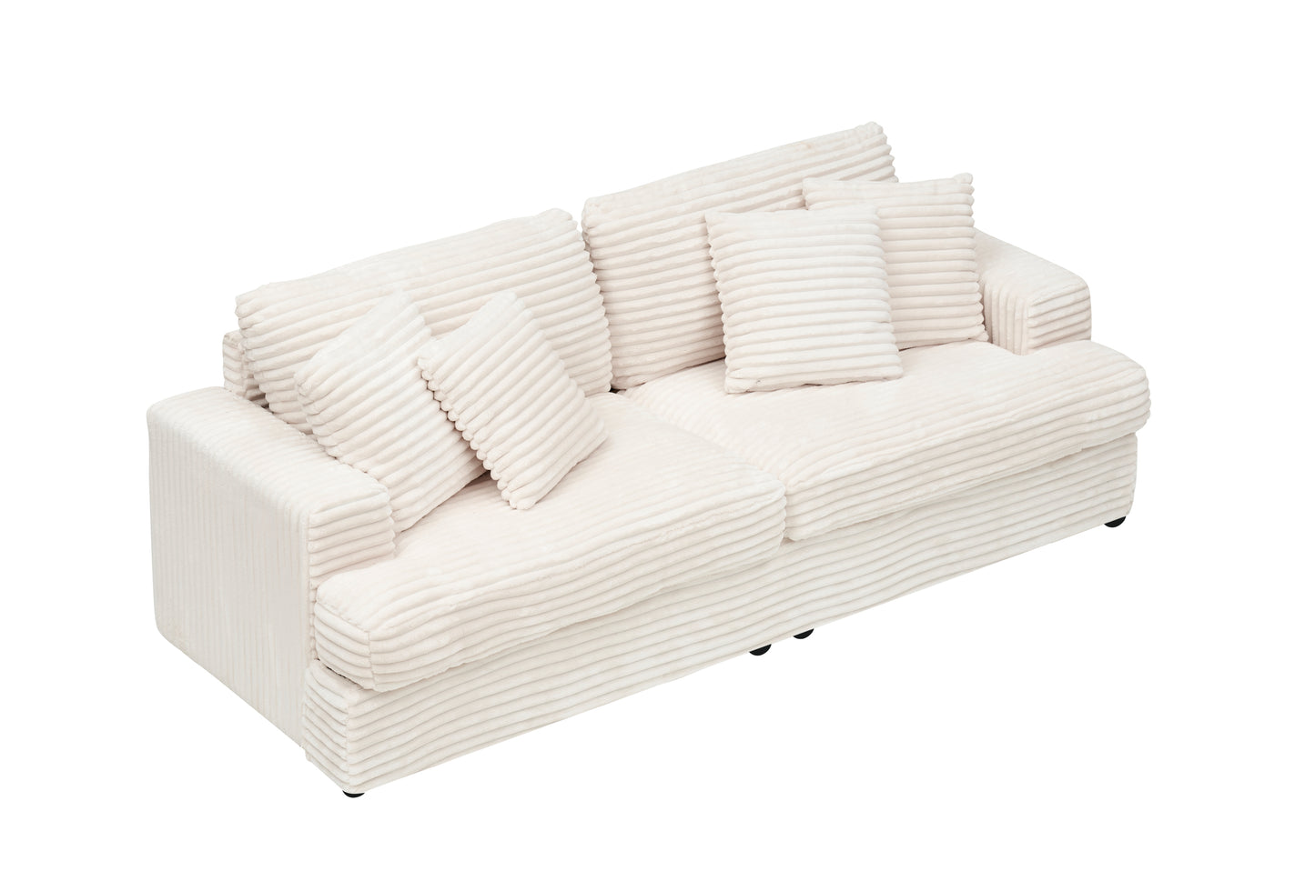 79.3 inches long, Corduroy Sofa, with 4 Matching Toss Pillows Sleek Design Spacious and Comfortable 3 Seater Couch for Modern Living Room,WHITE