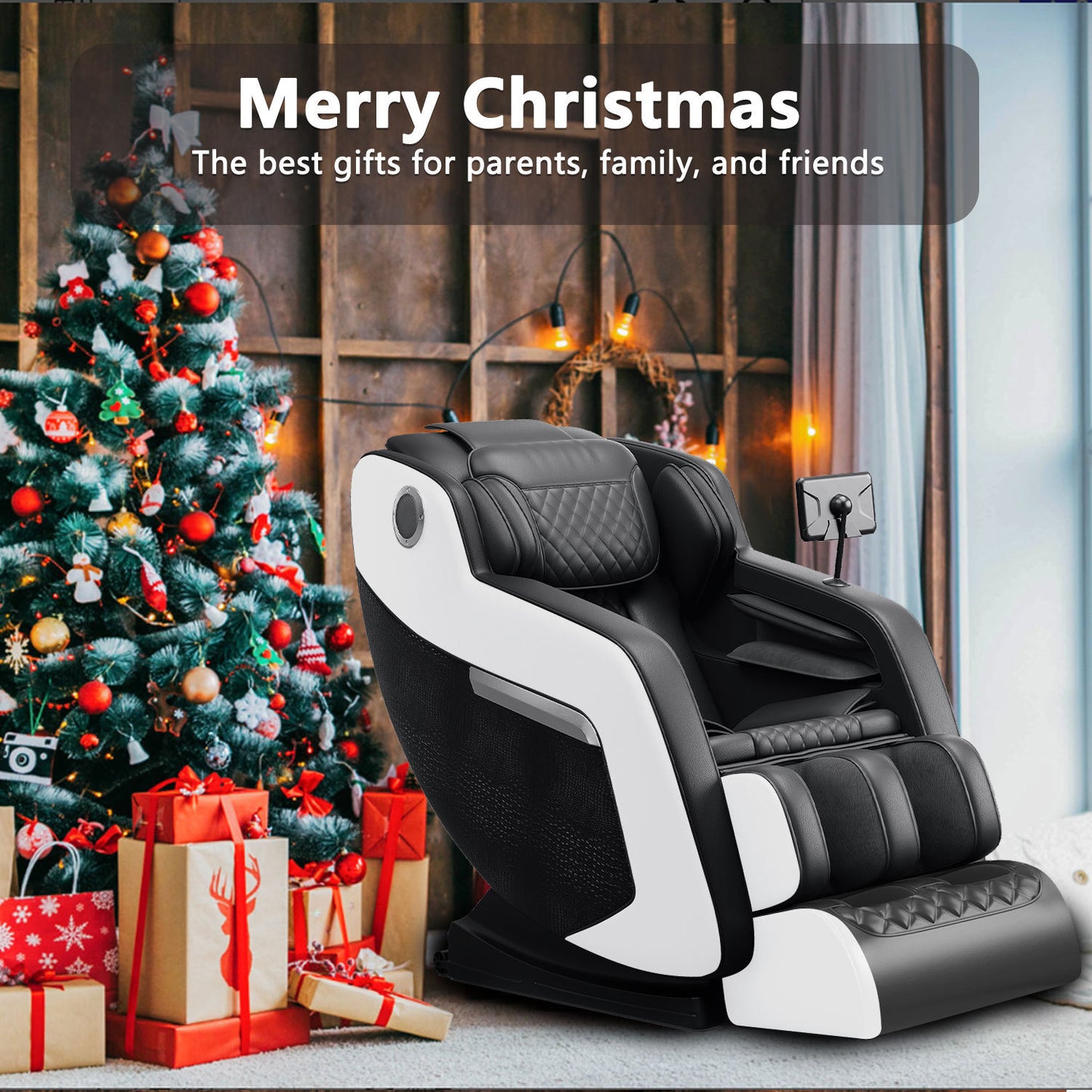 Massage Chair,Full Body Zero Gravity Recliner with Bluetooth, Hip Heating, Foot Massage and Air Massage System for Home Office, for mom/dad (Black and white)