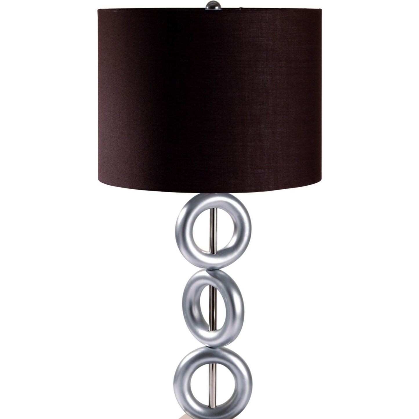 29" Tall Metal Table Lamp with Silver finish, Ring Style, Espresso Round Shade