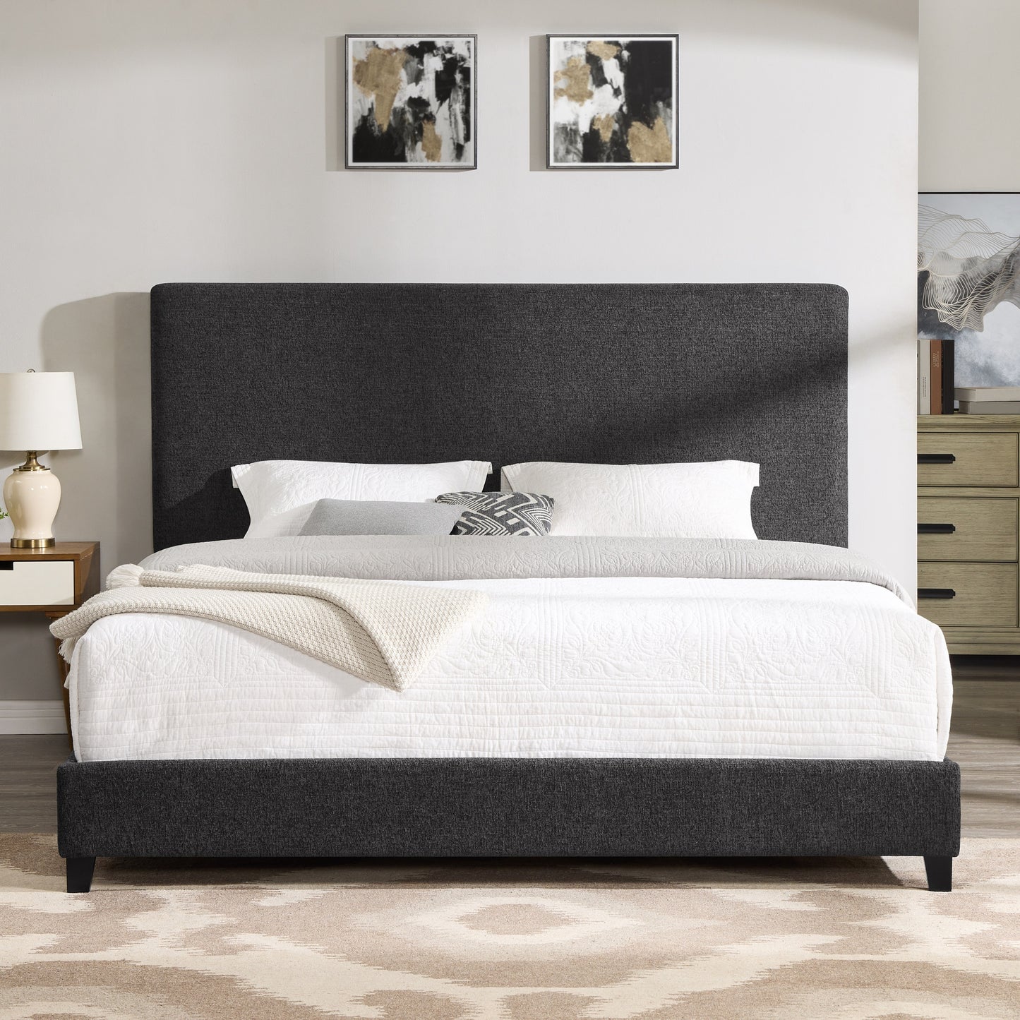 King Size Charcoal Grey Upholstered Platform Bed