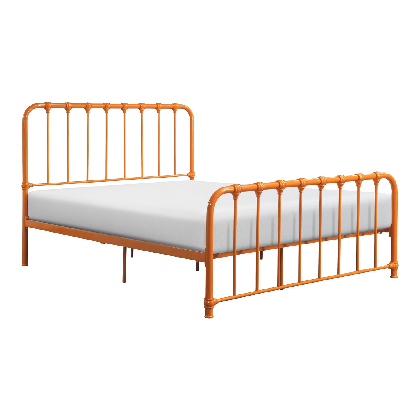Metal Bed Orange Finish Queen Platform Bed 1pc, Bed in a Box