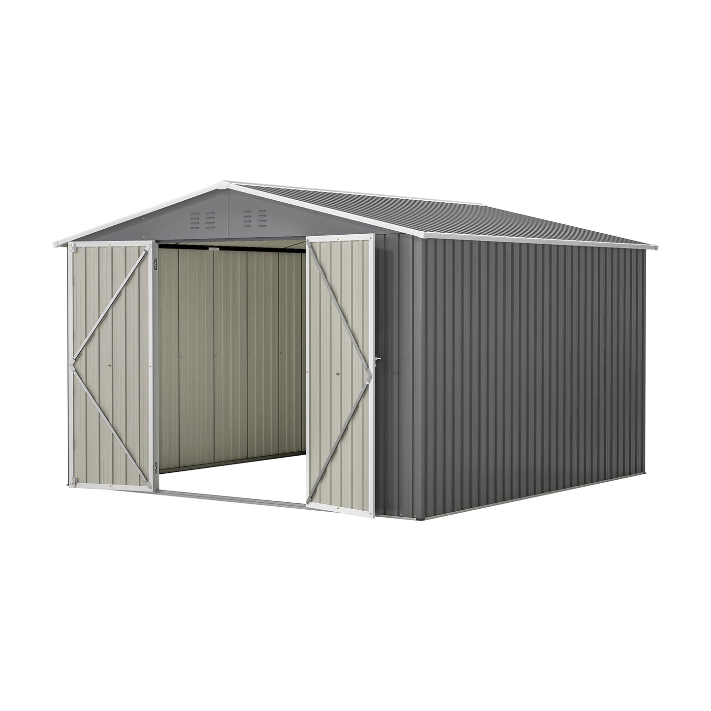 10 x 10 FT Outdoor Storage Shed, Large Metal Tool Sheds with Updated Frame Structure and Lockable Doors, Garden Shed for Backyard Garden Patio Lawn, Grey