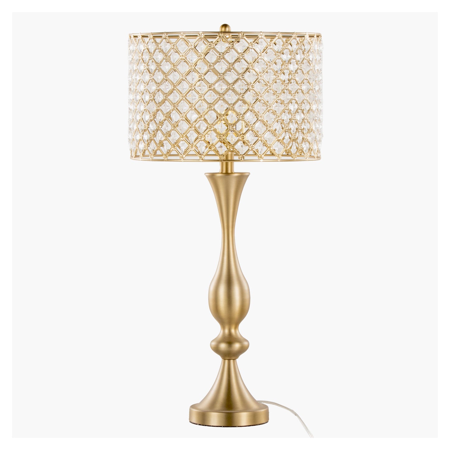 Topaz 27" Glam/Art Deco Metal Table Lamp in Gold Metal with Clear K9 Crystal and Metal Shade from Grandview Gallery by LumiSource