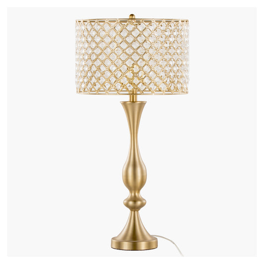 Topaz 27" Glam/Art Deco Metal Table Lamp in Gold Metal with Clear K9 Crystal and Metal Shade from Grandview Gallery by LumiSource