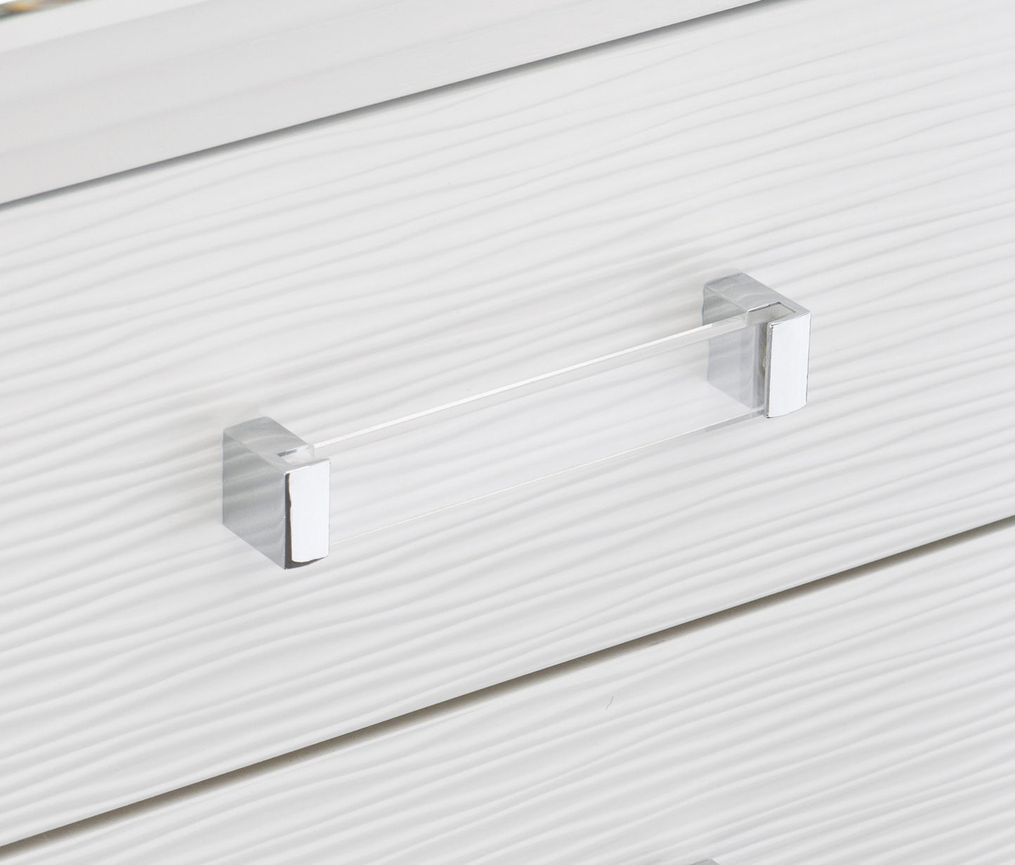 Glamorous White Silver Finish 1pc Nightstand of 2x Drawers Acrylic Bar Pulls Stylish Bedroom Furniture