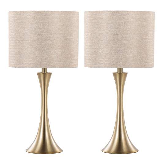 Lenuxe 24" Contemporary Metal Table Lamp in Gold Metal with Golden Metallic Linen Shade from Grandview Gallery by LumiSource - Set of 2