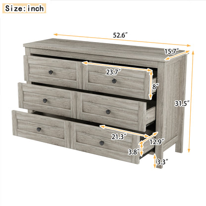 Retro Farmhouse Style Wooden Dresser with 6 Drawer, Storage Cabinet for Bedroom, Anitque Gray