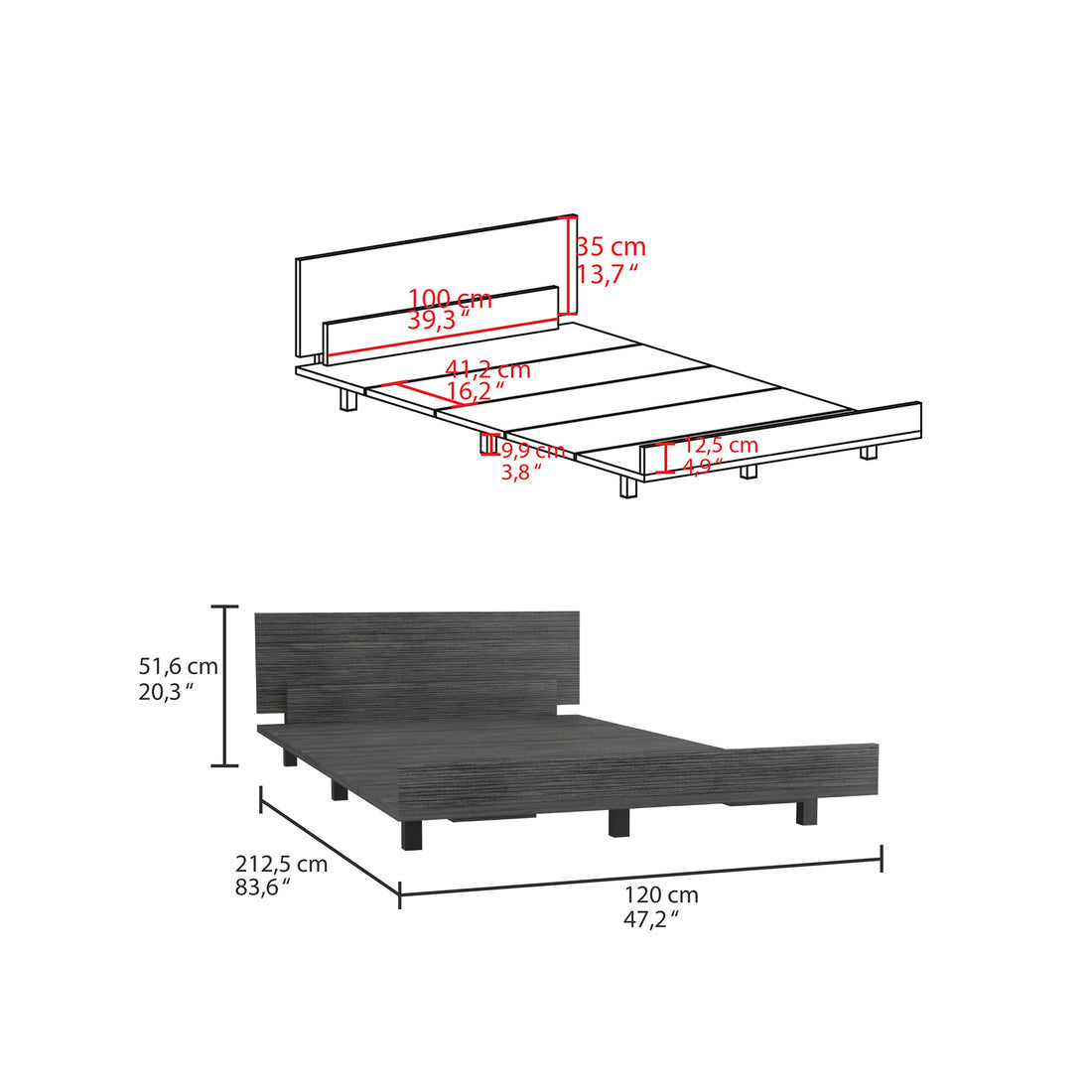 Twin Bed Base Cervants, Bedroom, Smokey Oak