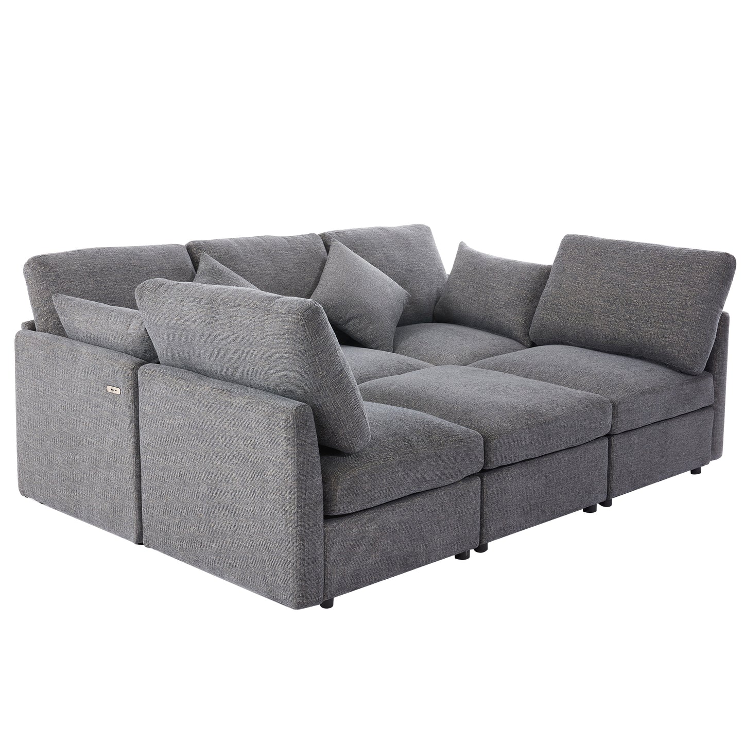85.4" Sectional Sofa Modular Sofa U-shaped Sofa Couch Sofa Bed L-shaped Sofa with a Movable Ottoman and Two USB Ports for Living Room, Grey