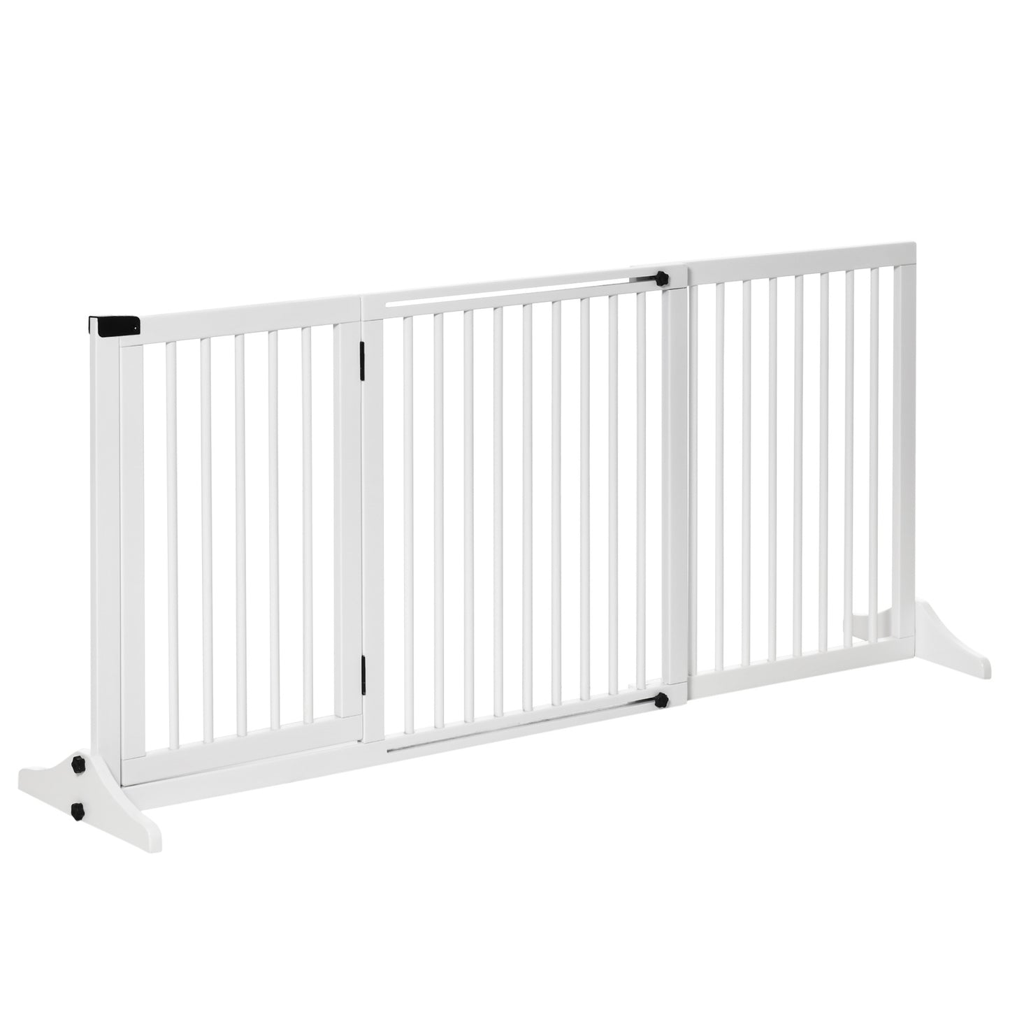 PawHut Adjustable Wooden Pet Gate, Freestanding Dog Fence for Doorway, Hall, 3 Panels w/ Safety Barrier, Lockable Door, White, 44.5"-65.25" L x 14.25" H