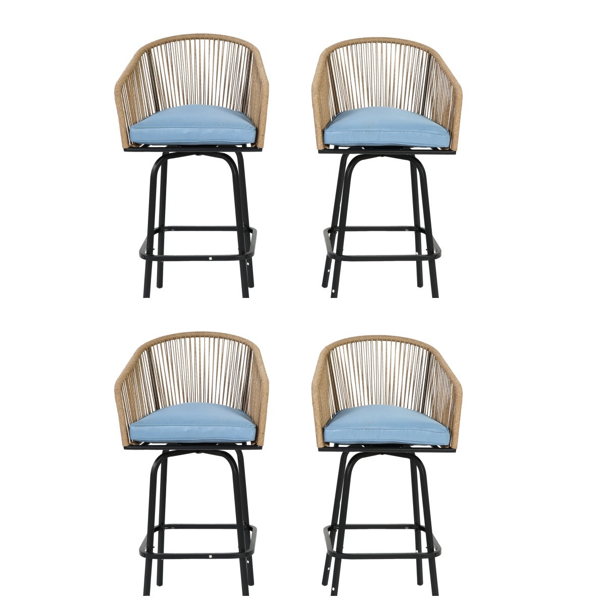 Outdoor Bar Stools Set of 4, 4-Piece Patio Bar Stools with Armrests, All Weather Rattan Bar Chairs with Backrest, Wicker Bar Stools for Backyard, Garden, Pool, Balcony and Deck-Blue