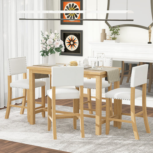 TREXM 5-Piece Counter Height Dining Set, Classic Elegant Table and 4 Chairs in Natural Wood Wash