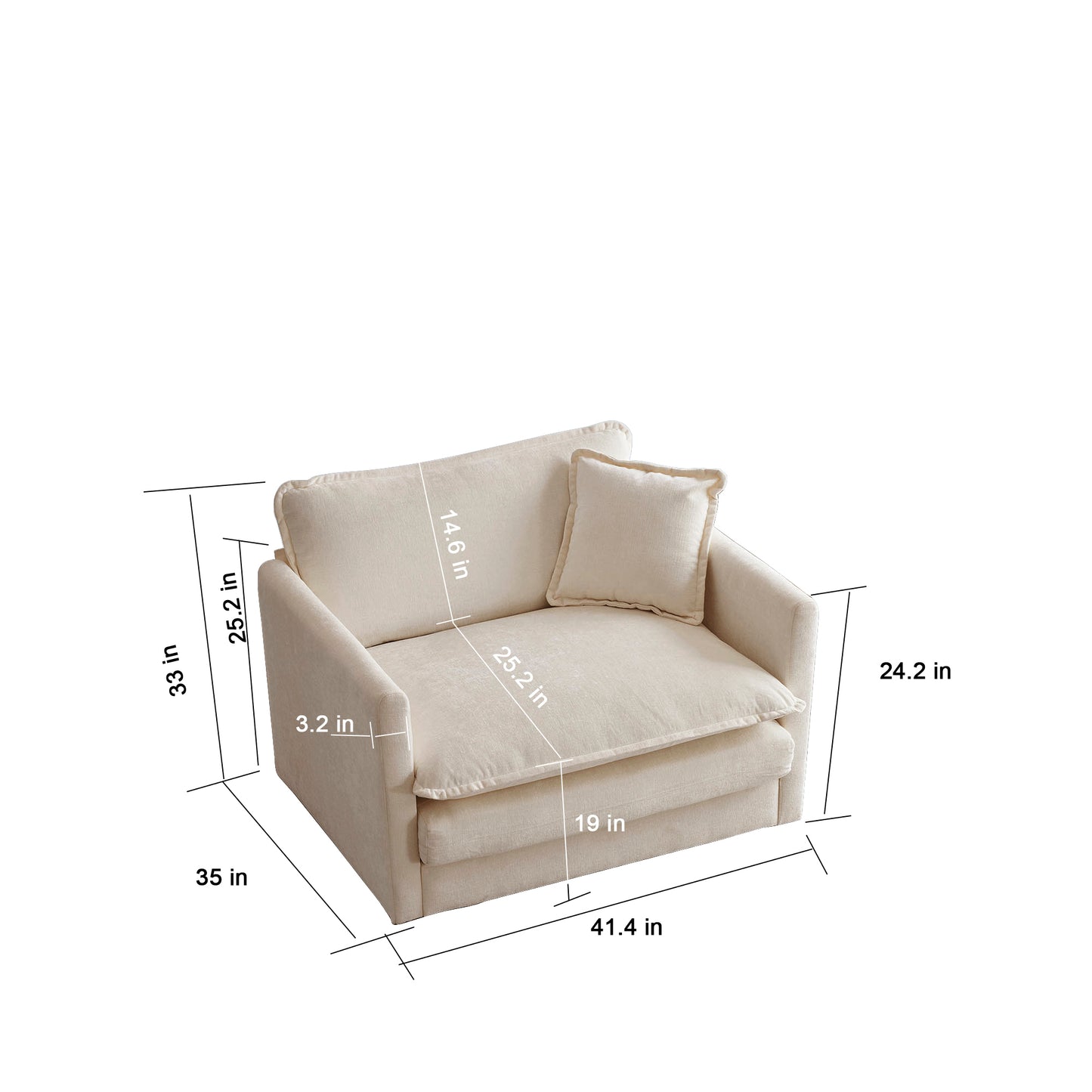 3 Piece Sofa Set with Arm Pillows and Toss Pillows , Sofa Set Include 2- Piece of Arm Chair and One 2-seat Sofa, Space Saving Casual Sofa Set for Living Room, Beige Chenille