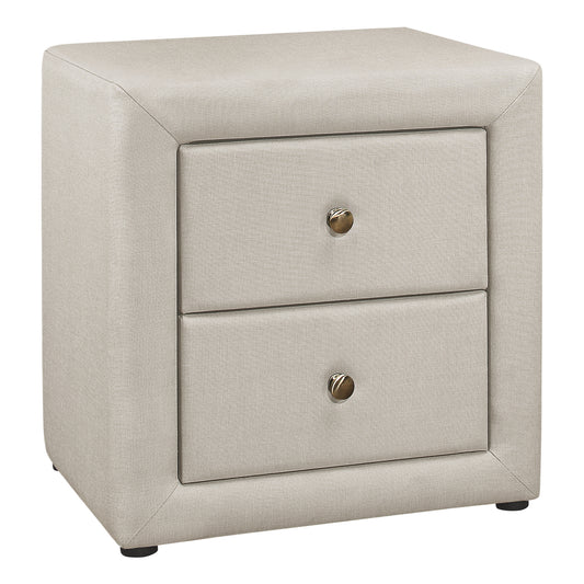 Nightstand, Nightstand, End, Side, Lamp, Storage Drawer, Bedroom, Upholstered, Beige Linen Look, Transitional