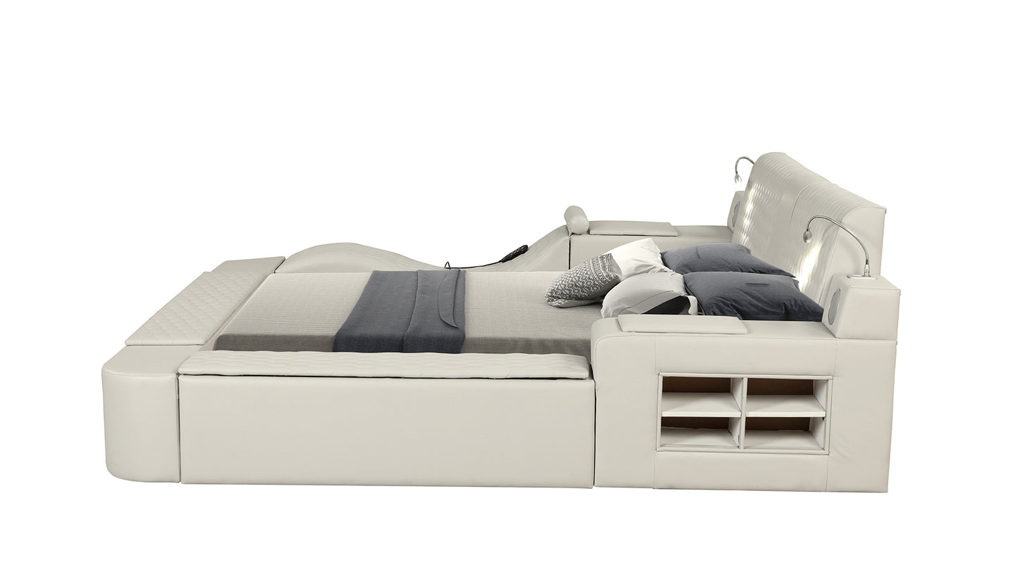 Smart Multifunctional Queen Size Bed Made with Wood in Beige
