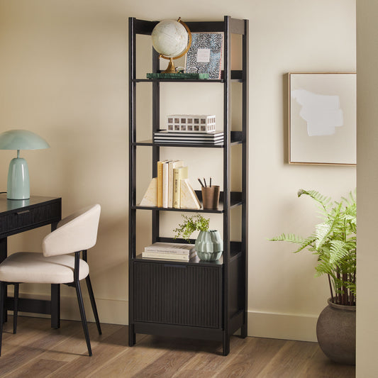 Transitional Narrow Bookshelf with Drawer on Bottom - Black