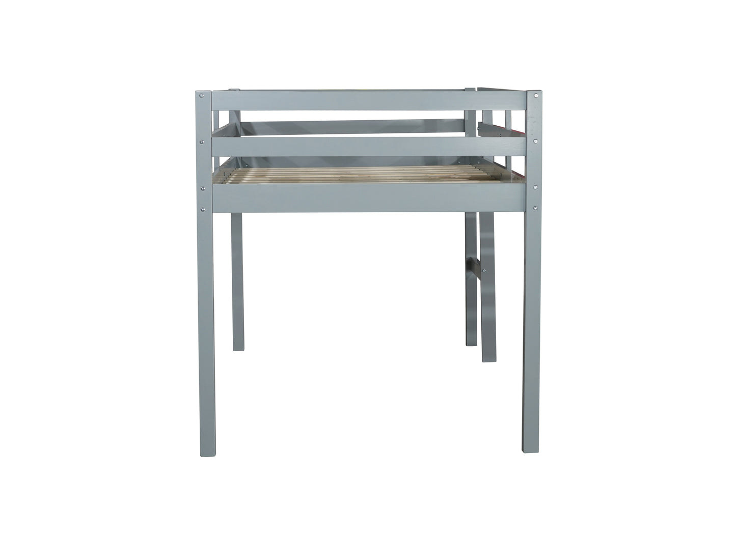 Solid Wooden, Rubber Wooden Twin Loft Bed with Ladder, Bed Platform of Strengthened Slats , Grey