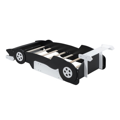 Twin Size Race Car-Shaped Platform Bed with Wheels,Black