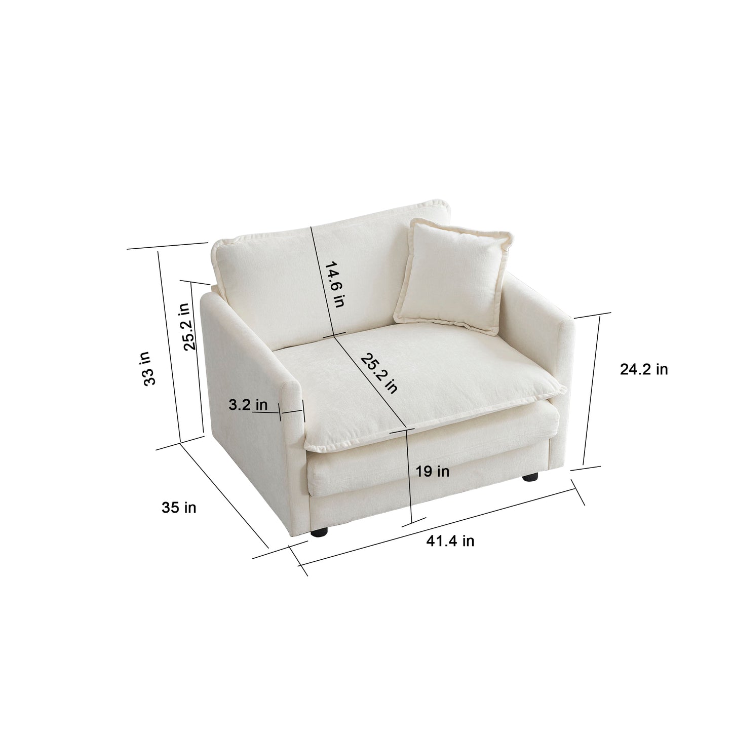 3 Piece Sofa Set with Arm Pillows and Toss Pillows , Sofa Set Include 2- Piece of Arm Chair and One 2-seat Sofa, Space Saving Casual Sofa Set for Living Room, White Chenille