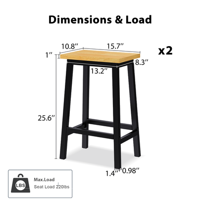 K&K Solid Wood Bar Stools (Not Cheap Iron), 25.6" Tall Set of 2 Bar Chairs, Kitchen Counter Stools with Footrests, Farmhouse Stools for Dining Room, Kitchen, Counter, Black