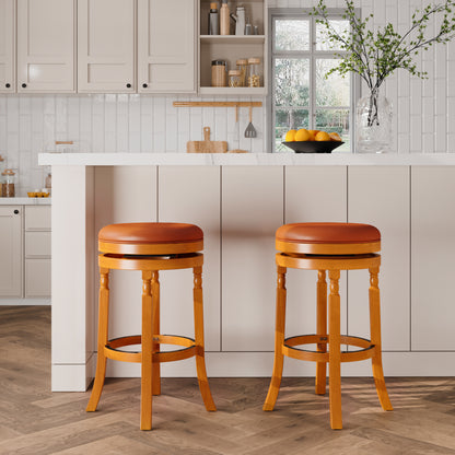 30" Bar Stool, Natural Finish, Saddle Leather Seat