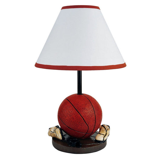 15' Tall Polyresin Accent Table Lamp, Basketball Shaped, Cone Linen Shade