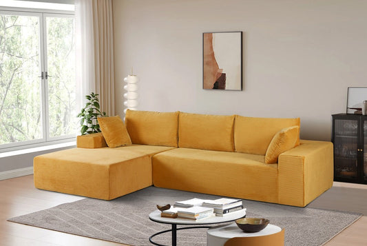 CozyForm Convertible Sectional Sofa in Soft Corduroy, Modern Comfy Couch with Full Foam Cushioning, Cozy Sleeper Sectional for Living Room, Bedroom, No Assembly Required, Ginger Yellow - left Facing