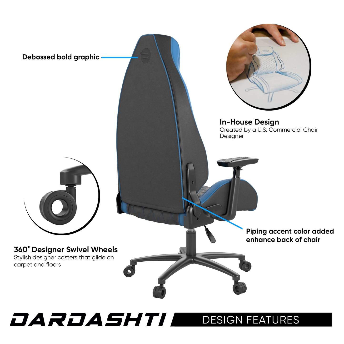 Next-Gen Ergonomic Gaming Chair, 8 Way Adjustable Arm Rest, Multi-Tilt, Steel Frame in Blue