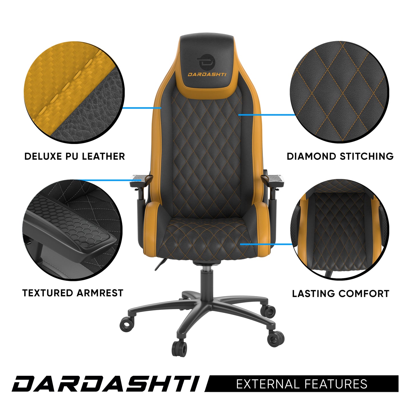 Next-Gen Ergonomic Gaming Chair, 8 Way Adjustable Arm Rest, Multi-Tilt, Steel Frame in Yellow