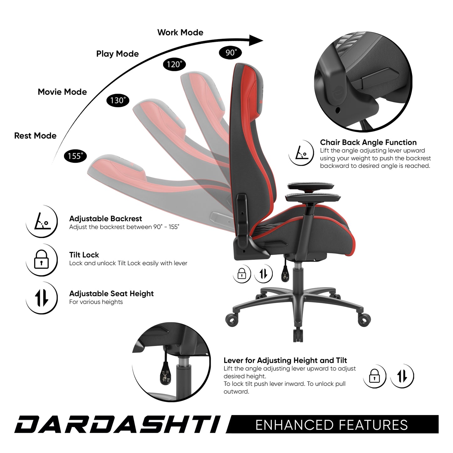 Next-Gen Ergonomic Gaming Chair, 8 Way Adjustable Arm Rest, Multi-Tilt, Steel Frame in Red