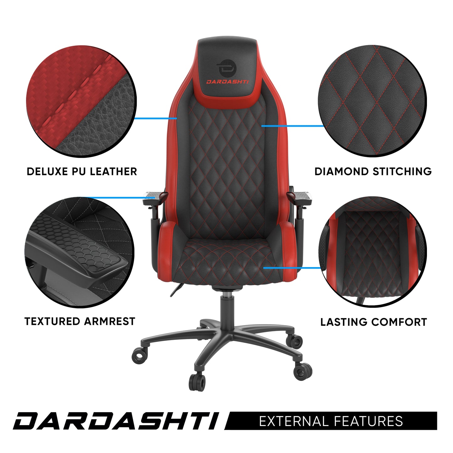 Next-Gen Ergonomic Gaming Chair, 8 Way Adjustable Arm Rest, Multi-Tilt, Steel Frame in Red