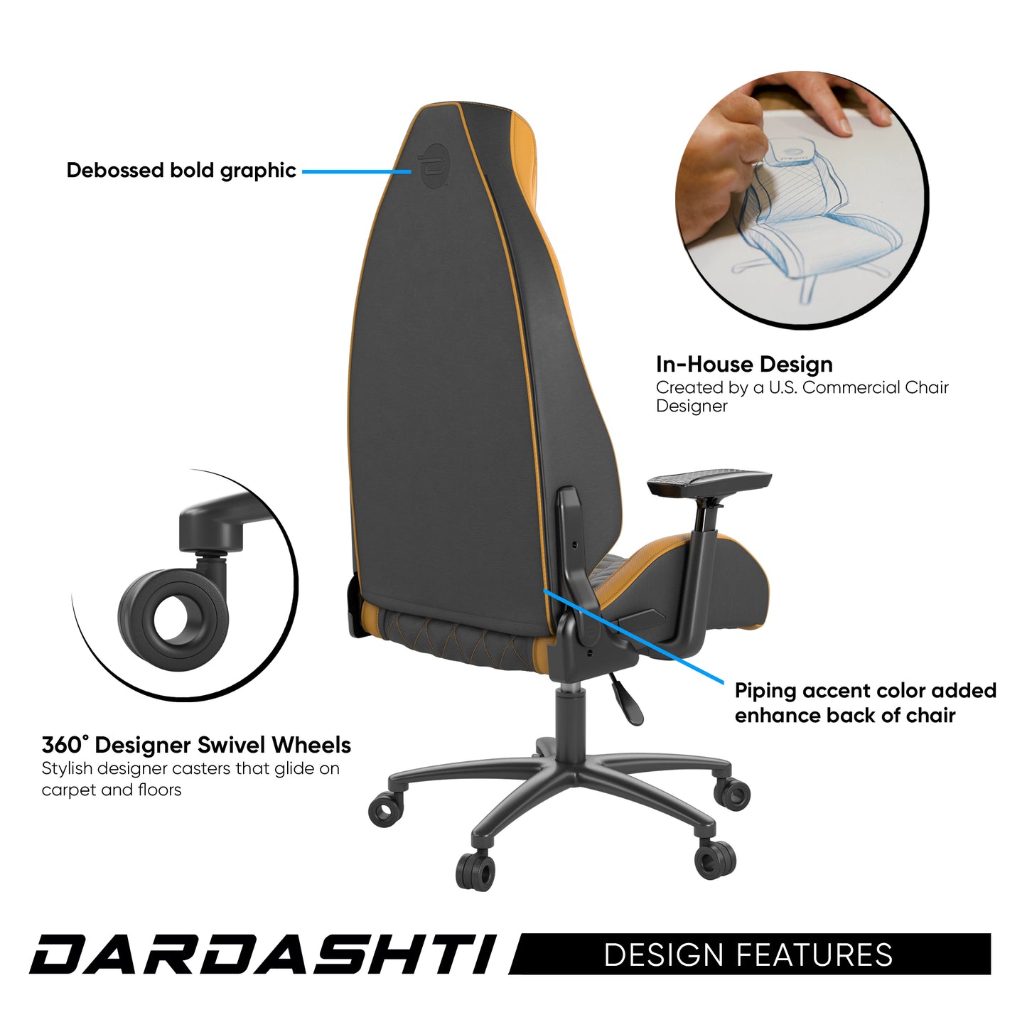 Next-Gen Ergonomic Gaming Chair, 8 Way Adjustable Arm Rest, Multi-Tilt, Steel Frame in Yellow