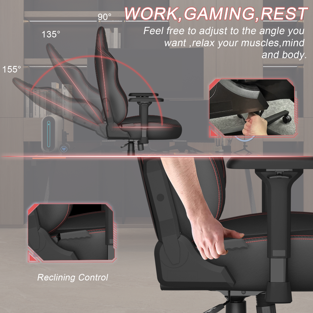 BestOffice PC Gaming Chair Ergonomic Office Chair Desk Chair with Lumbar Support Flip Up Arms Headrest PU Leather Executive High Back Computer Chair for Adults Women Men (PU Black)