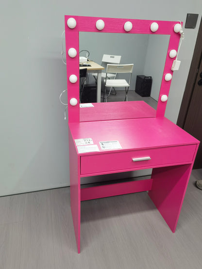 Vanity Desk with Mirror and Lights, Dressing Table with Large Drawer, 1 Level Storage Dresser & 3 Lighting Modes Adjustable Brightness, Suitable for Bedroom(Pink)