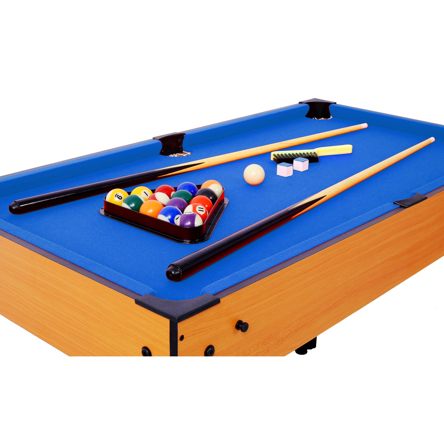 5-in-1 Multi-Game Table - Billiards, Push Hockey, Foosball, Ping Pong, and Basketball  brown /blue