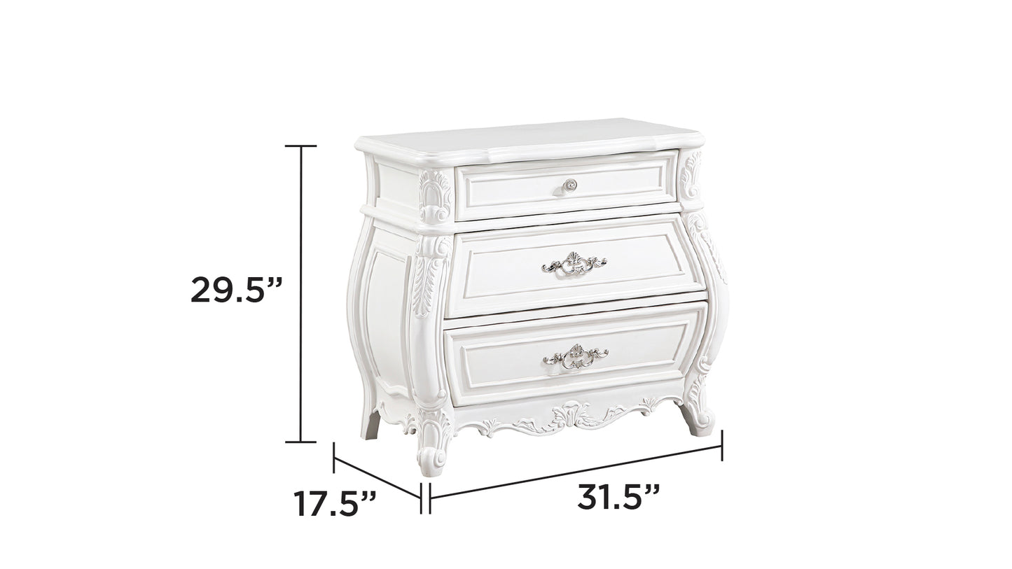 Opulence Modern Style 3-Drawer Night stand Made with Wood in Pearl White