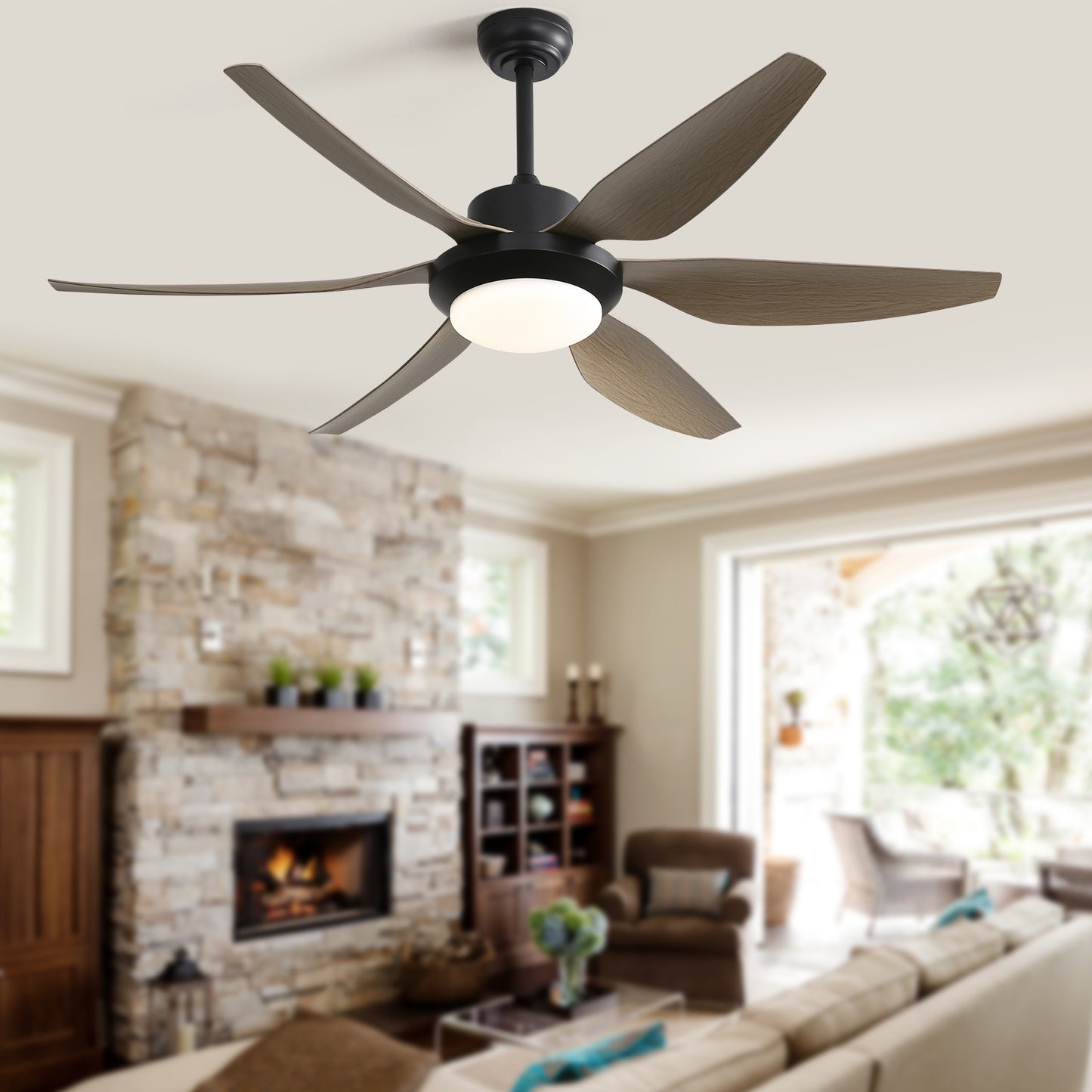 54 Inch Indoor Ceiling Fan With Dimmable Led Light ABS Blades Remote Control Reversible DC Motor For Living Room