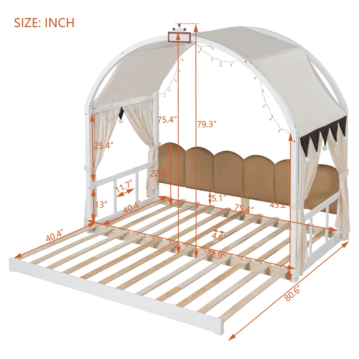 Twin Size Extended Bed With Arched Roof and Trundle, White