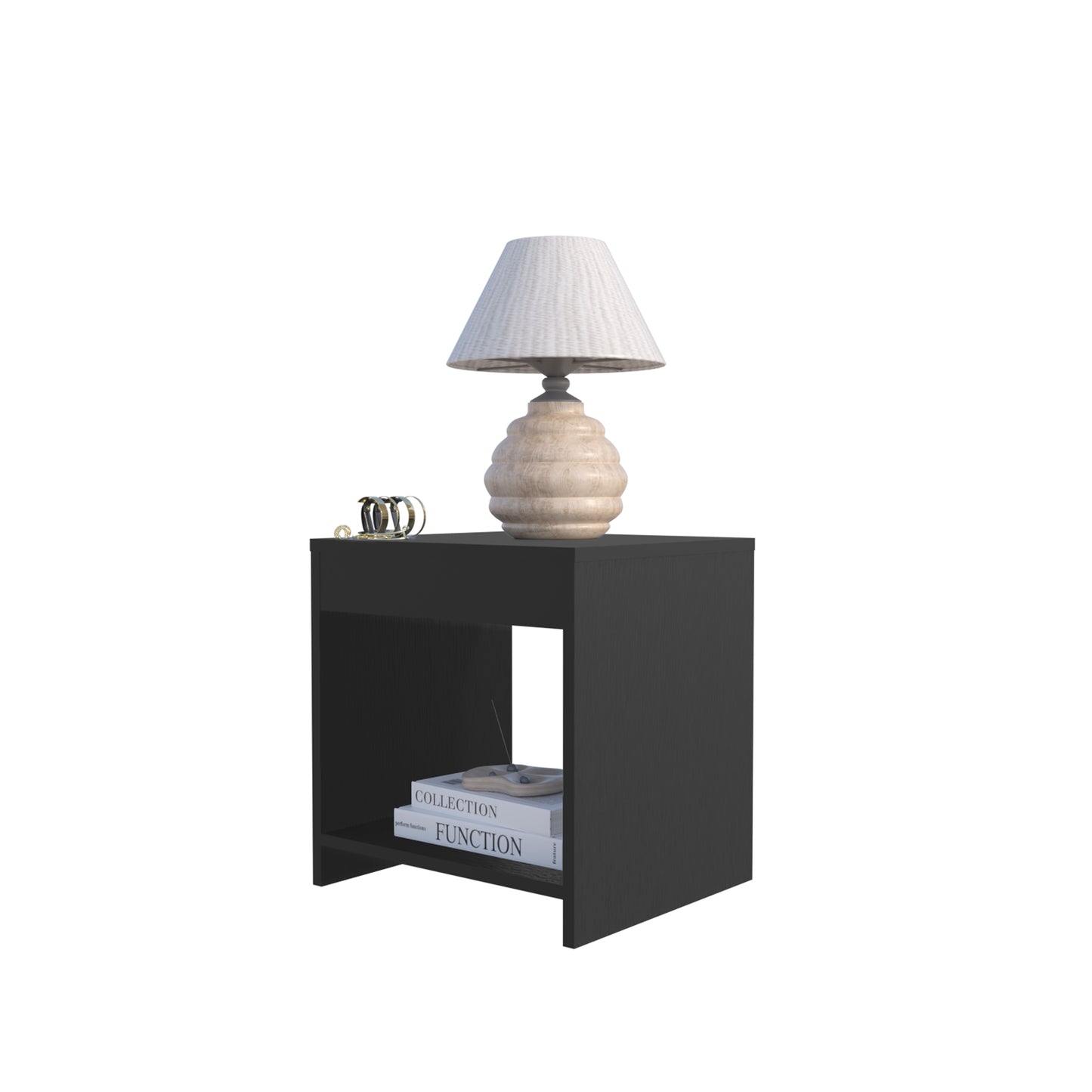 Anegam Nightstand with Open Storage, Black