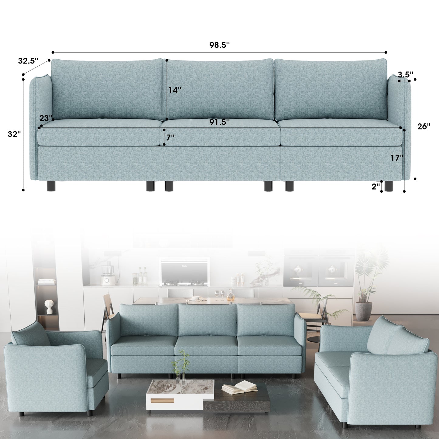 Modular Sectional Sofa, Convertible Sofa Seat With Storage, Sets Including Three seater Sofa & Couches,Loveseat and Single Chair (1+2+3 Seat) for Living Room