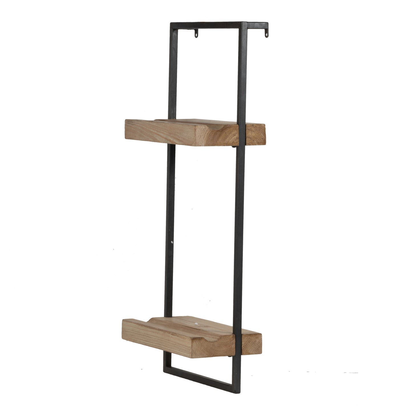12x6x27" Iron and Wood Wall Shelf With Two Shelves