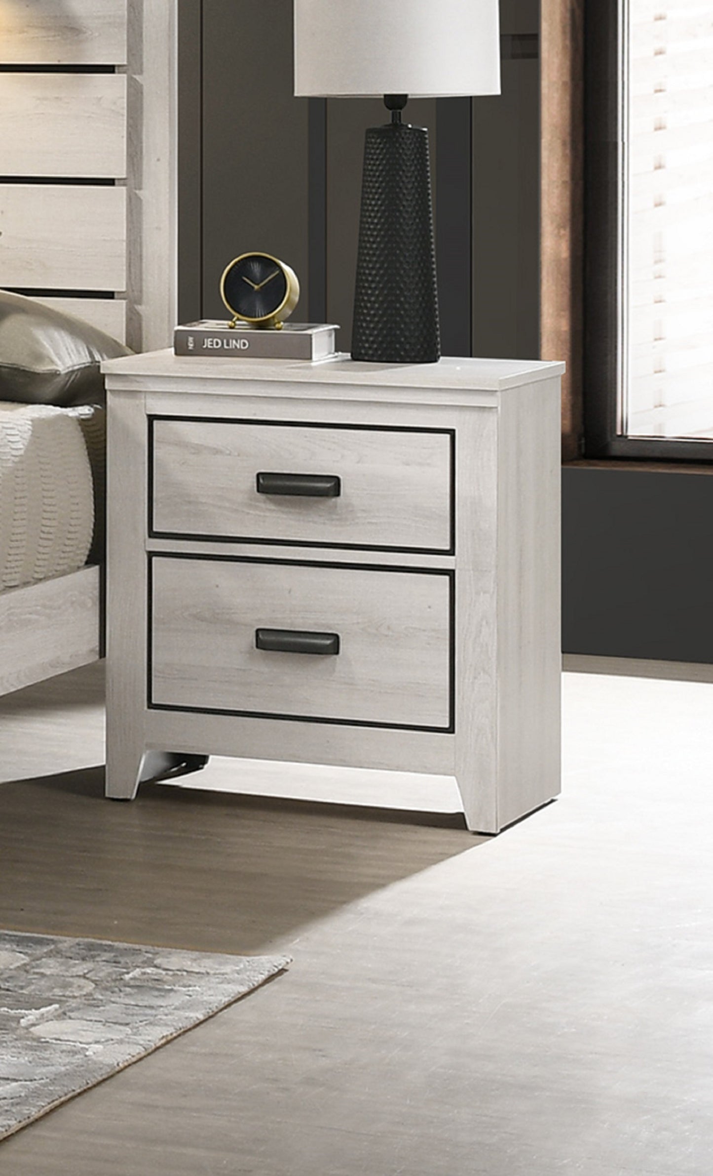 Contemporary 2-Drawer Nightstand End Table Beige White Finish Two Storage Drawers Bedroom Furniture