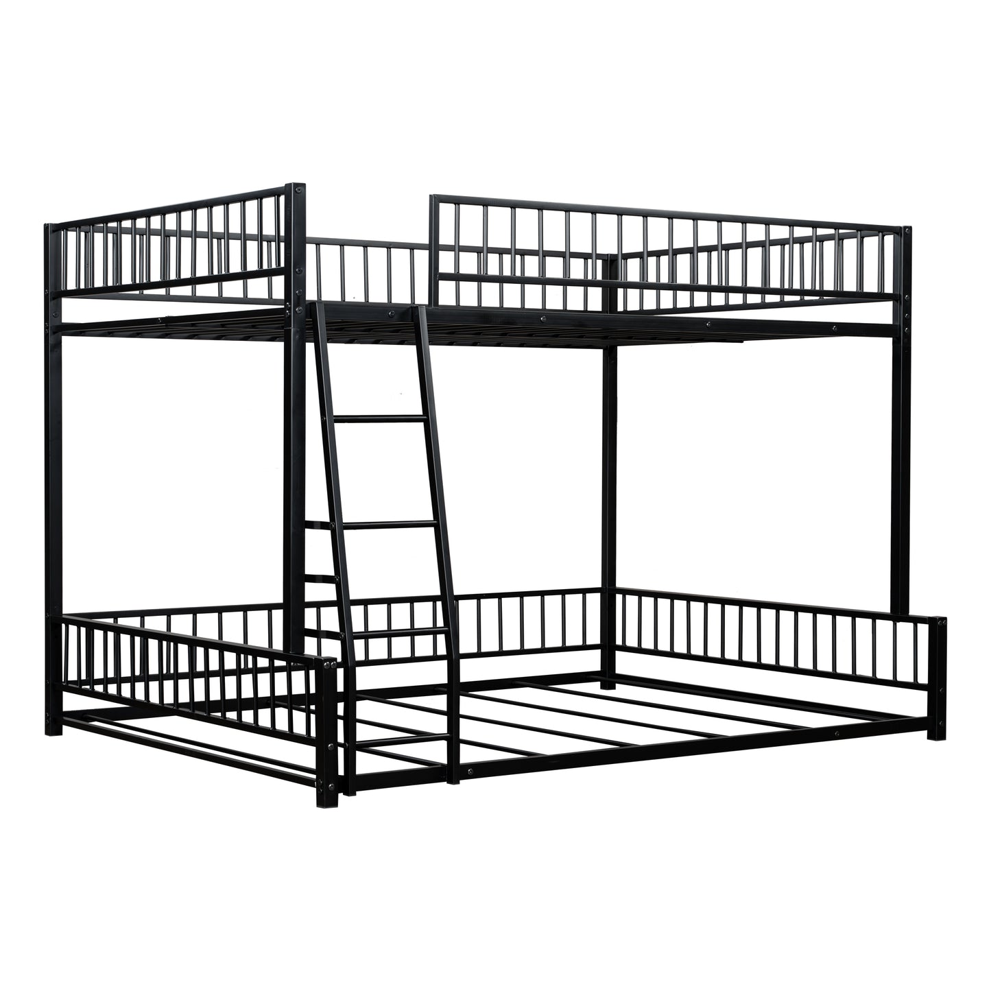 Black Full XL over Queen Metal Bunk Bed Frame with Ladder and Safety Guardrails, Easy Assembly, Sturdy Metal Construction