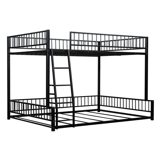 Black Full XL over Queen Metal Bunk Bed Frame with Ladder and Safety Guardrails, Easy Assembly, Sturdy Metal Construction